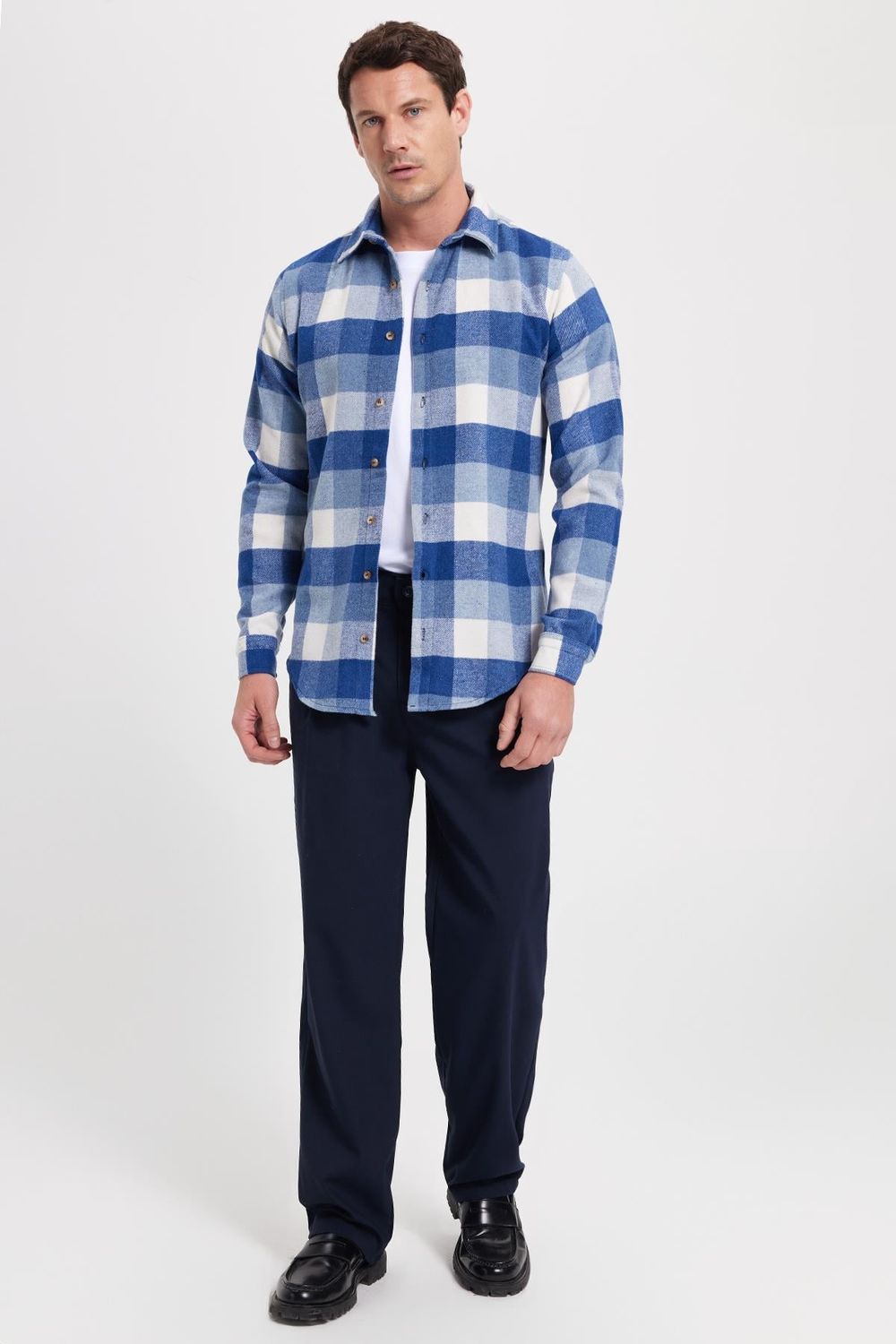 Erkek Slim Fit Dar Kesim Kareli Kışlık Oduncu Gömlek
