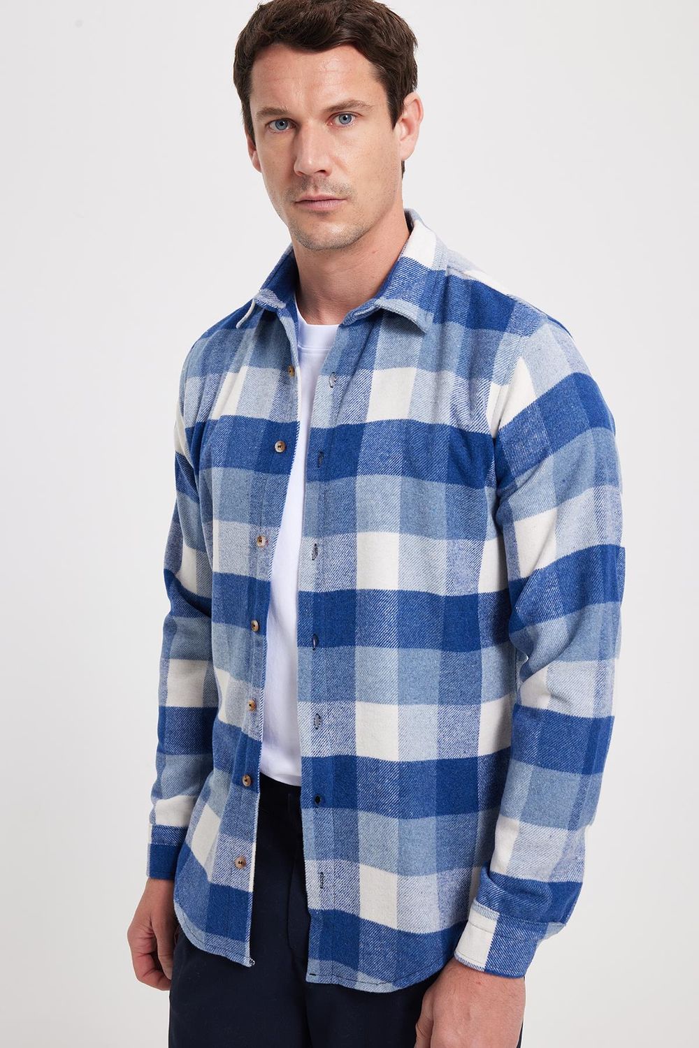 Erkek Slim Fit Dar Kesim Kareli Kışlık Oduncu Gömlek