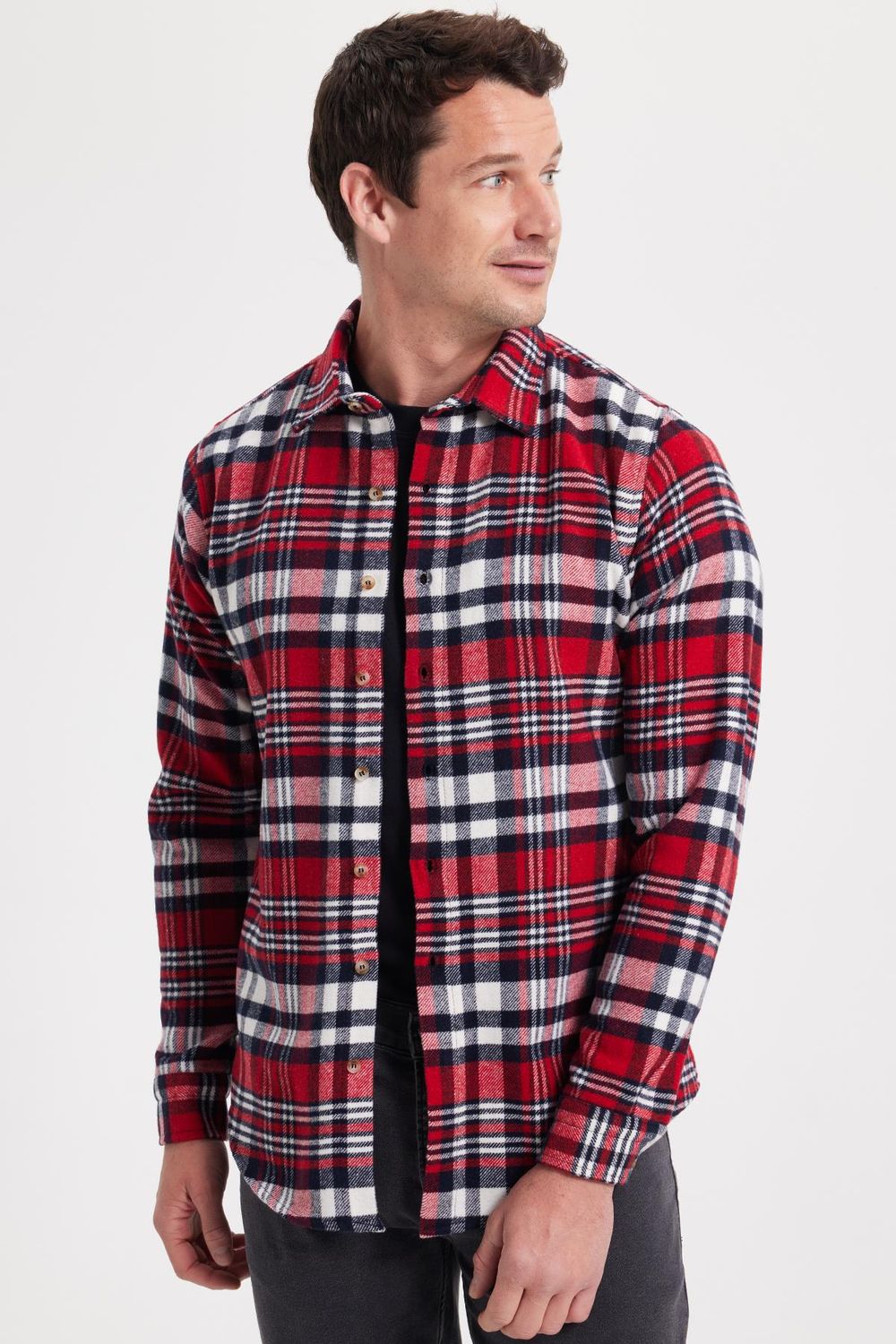 Erkek Slim Fit Dar Kesim Kareli Kışlık Oduncu Gömlek