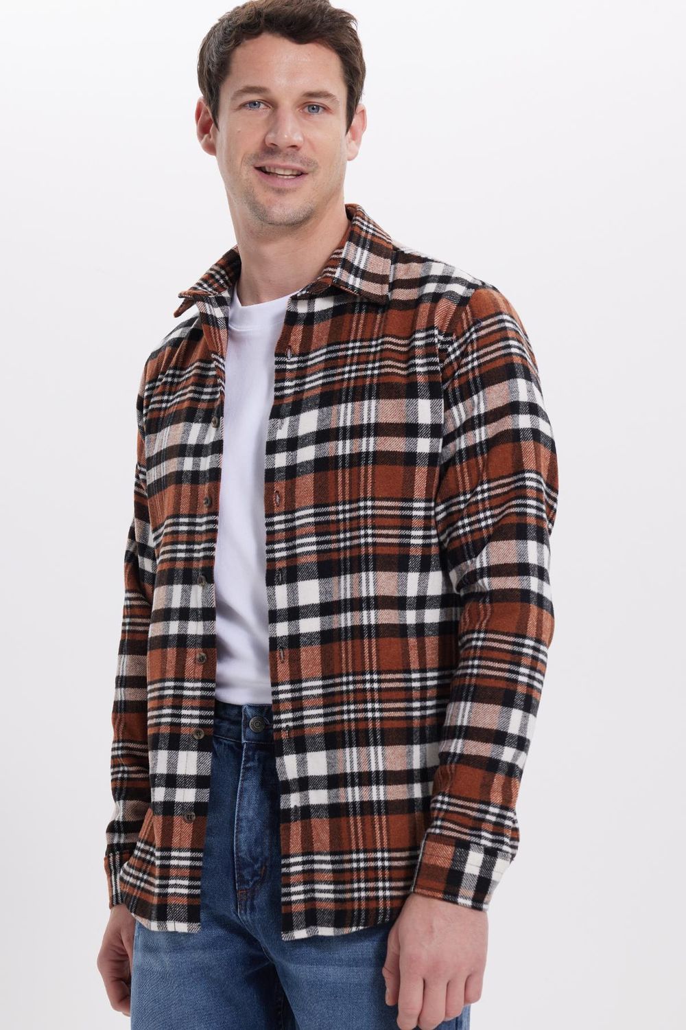 Erkek Slim Fit Dar Kesim Kareli Kışlık Oduncu Gömlek