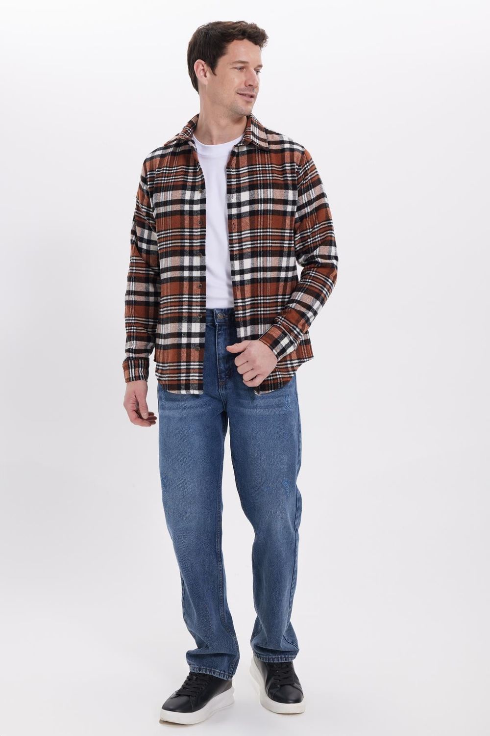 Erkek Slim Fit Dar Kesim Kareli Kışlık Oduncu Gömlek