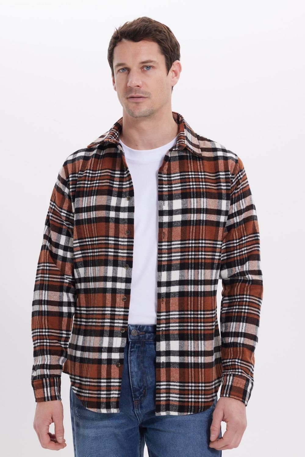 Erkek Slim Fit Dar Kesim Kareli Kışlık Oduncu Gömlek
