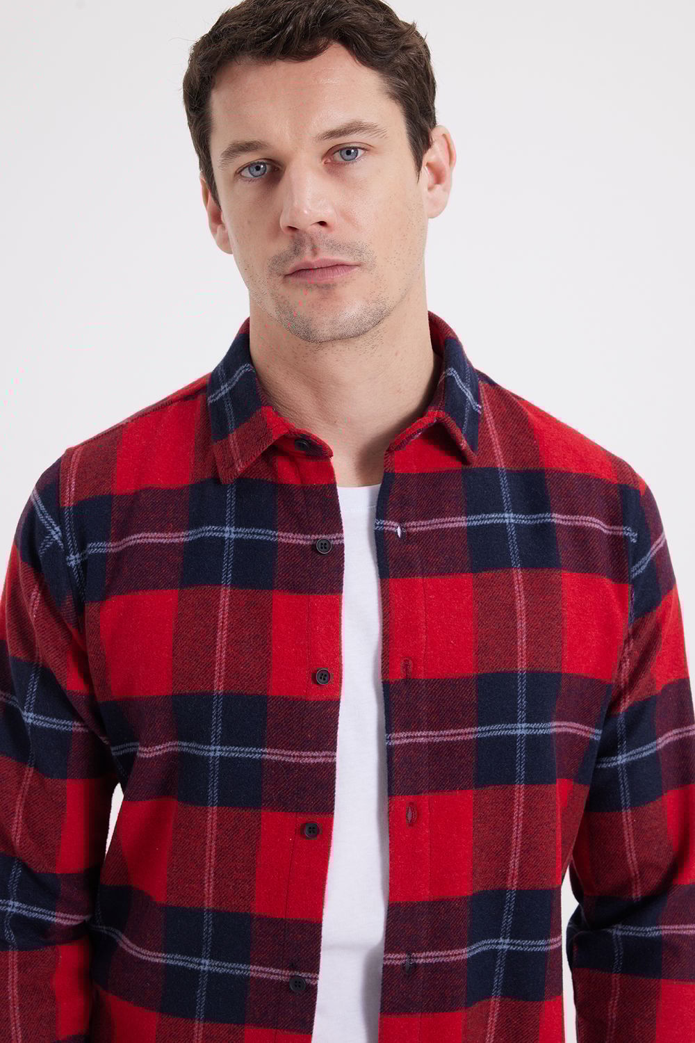 Erkek Slim Fit Dar Kesim Kareli Kışlık Oduncu Gömlek