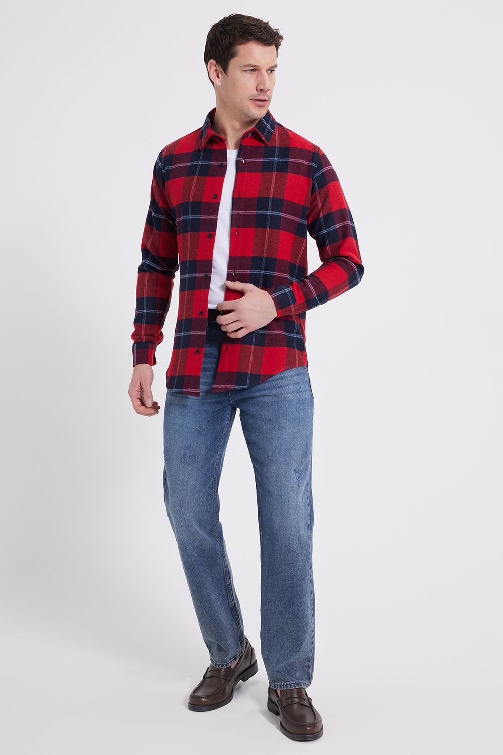 Erkek Slim Fit Dar Kesim Kareli Kışlık Oduncu Gömlek