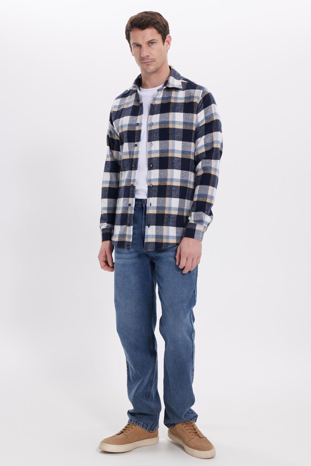 Erkek Slim Fit Dar Kesim Kareli Kışlık Oduncu Gömlek