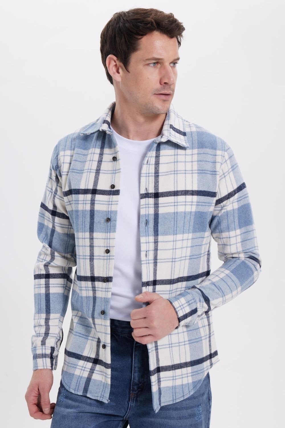 Erkek Slim Fit Dar Kesim Kareli Kışlık Oduncu Gömlek
