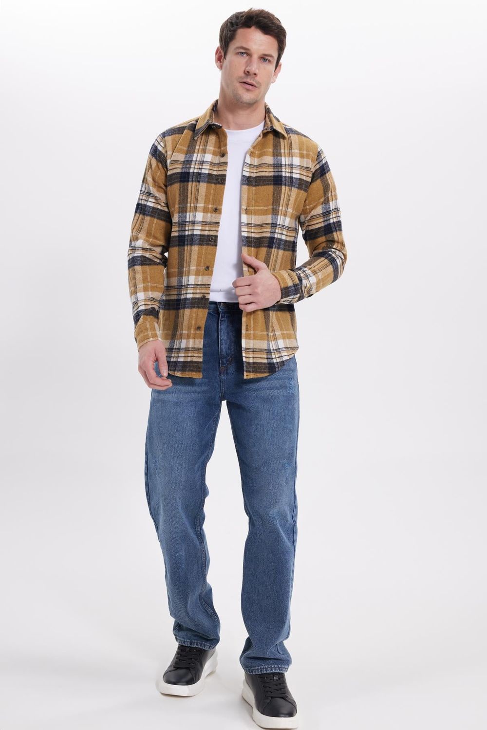 Erkek Slim Fit Dar Kesim Kareli Kışlık Oduncu Gömlek