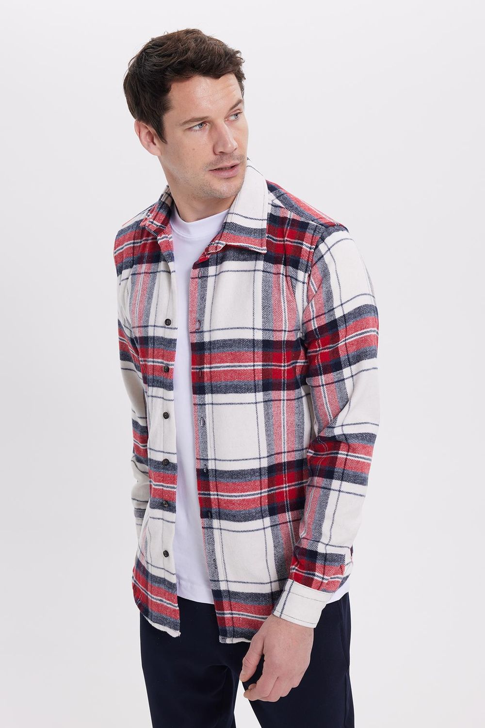 Erkek Slim Fit Dar Kesim Kareli Kışlık Oduncu Gömlek