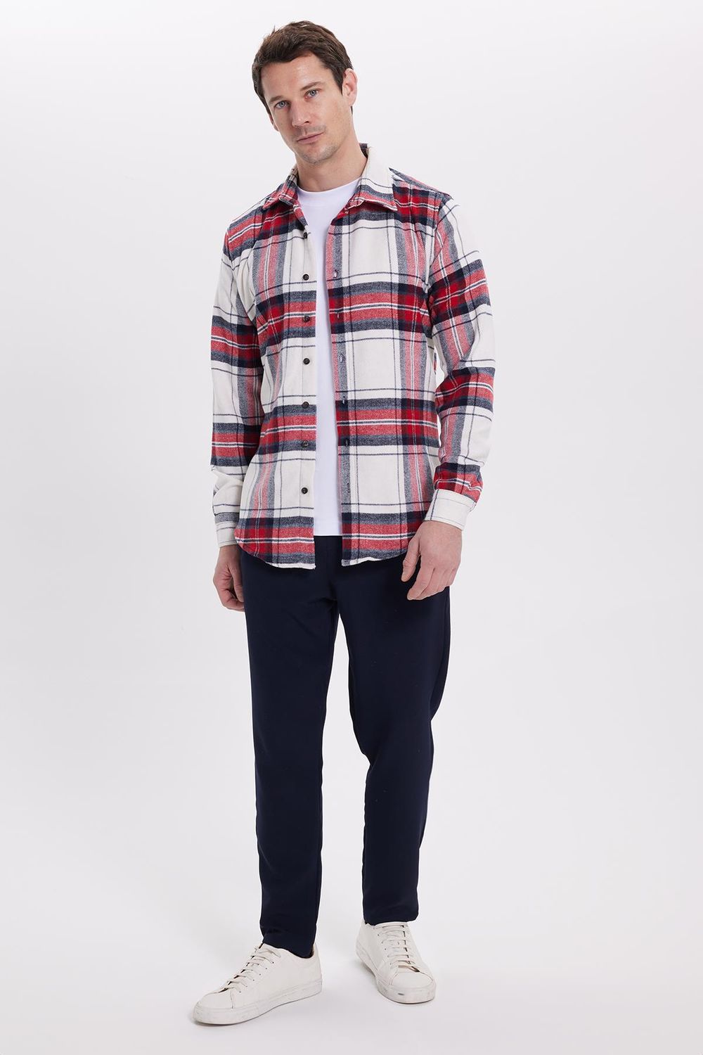Erkek Slim Fit Dar Kesim Kareli Kışlık Oduncu Gömlek