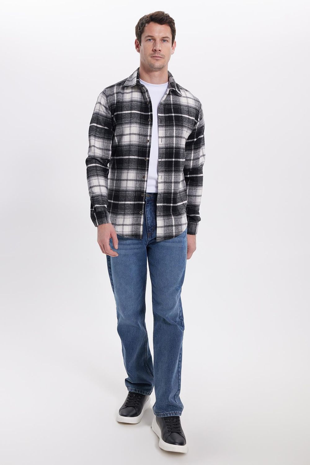 Erkek Slim Fit Dar Kesim Kareli Kışlık Oduncu Gömlek