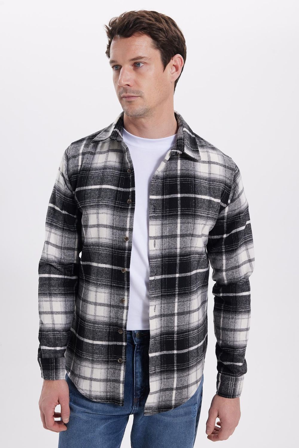 Erkek Slim Fit Dar Kesim Kareli Kışlık Oduncu Gömlek