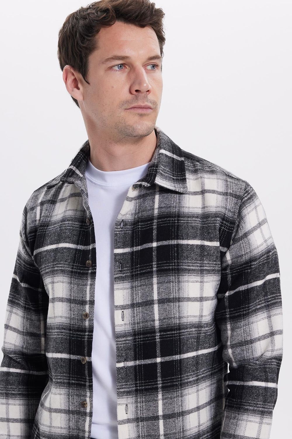 Erkek Slim Fit Dar Kesim Kareli Kışlık Oduncu Gömlek