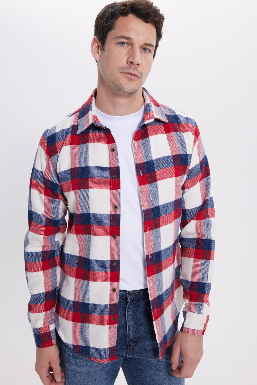 Erkek Slim Fit Dar Kesim Kareli Kışlık Oduncu Gömlek