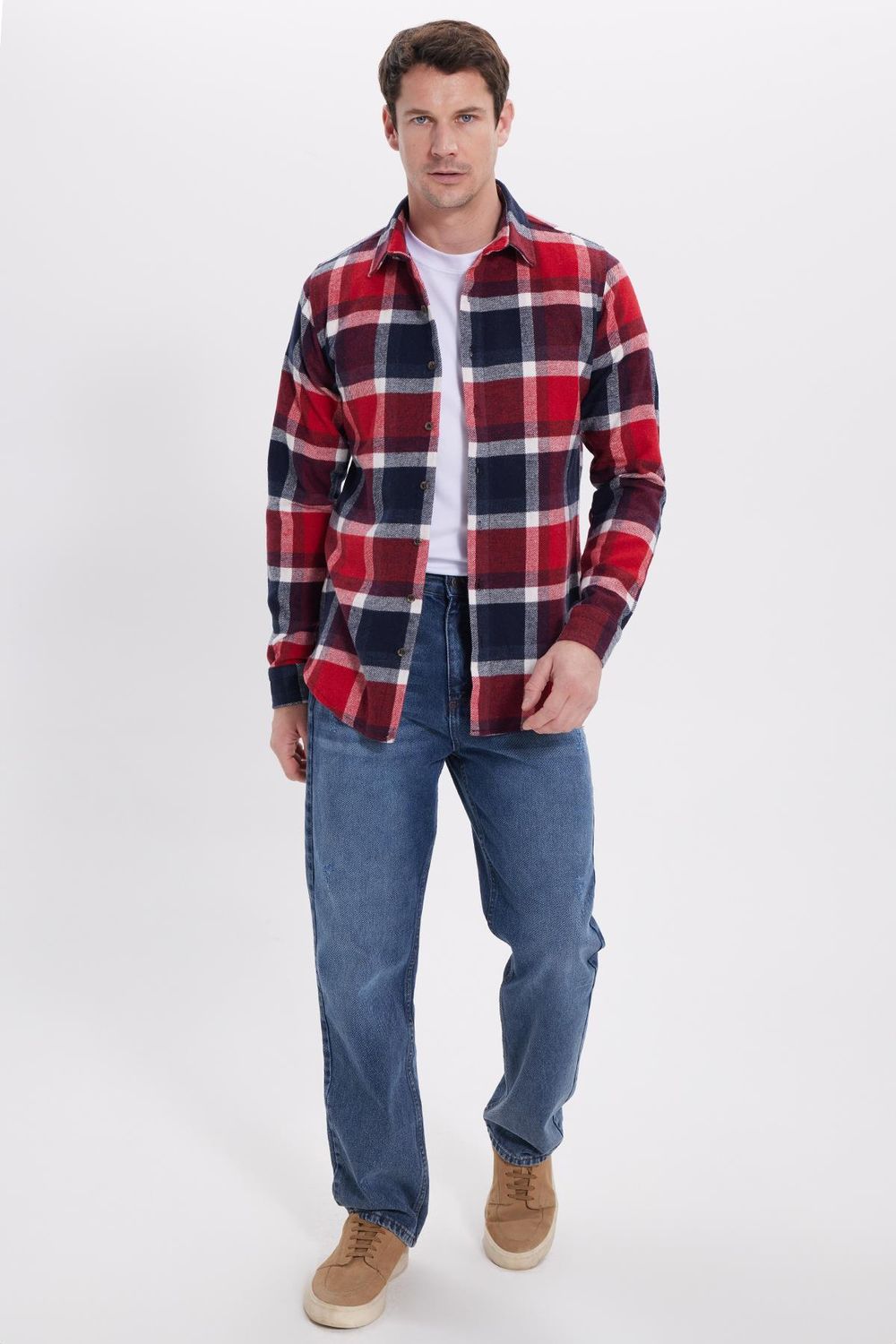 Erkek Slim Fit Dar Kesim Kareli Kışlık Oduncu Gömlek