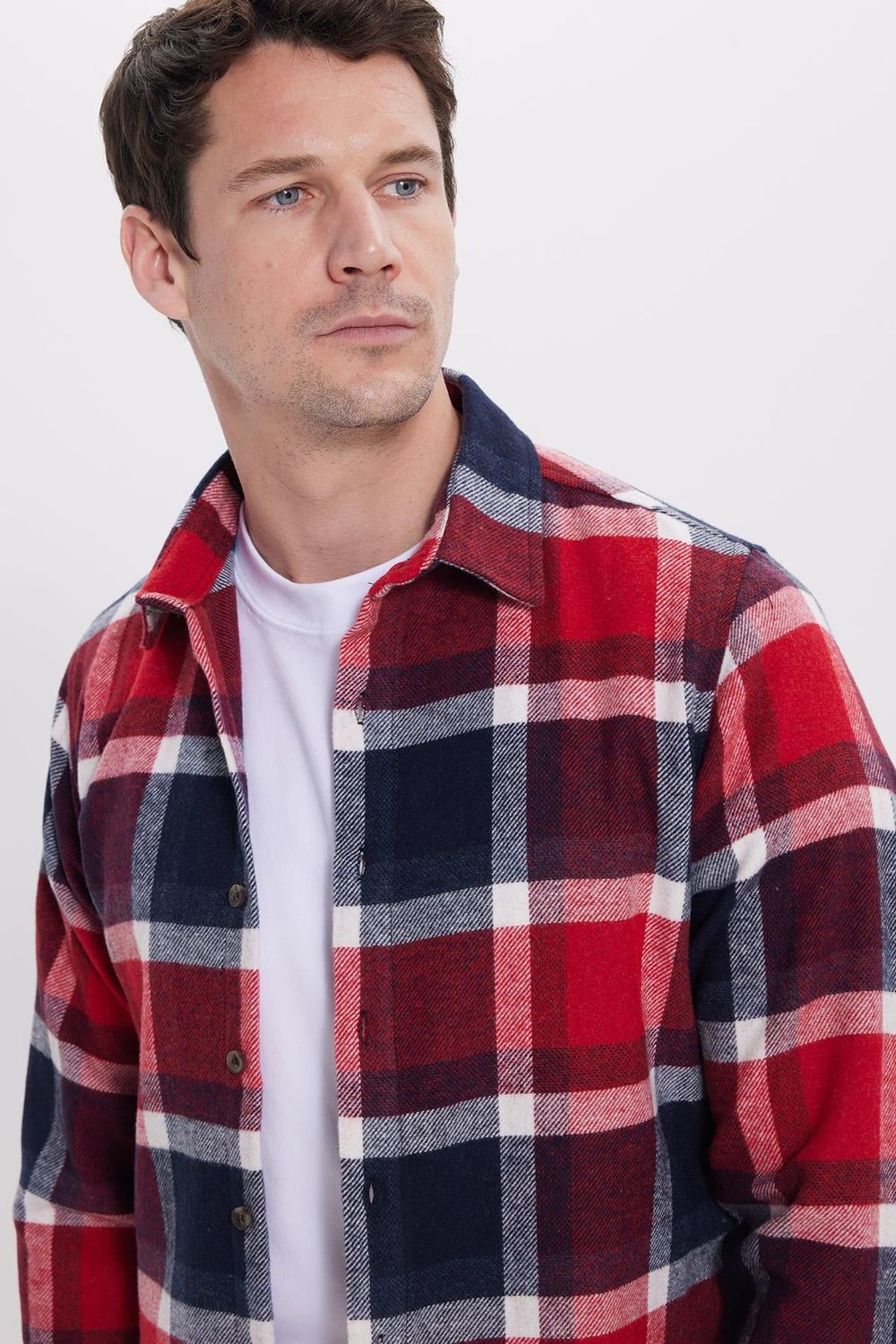 Erkek Slim Fit Dar Kesim Kareli Kışlık Oduncu Gömlek