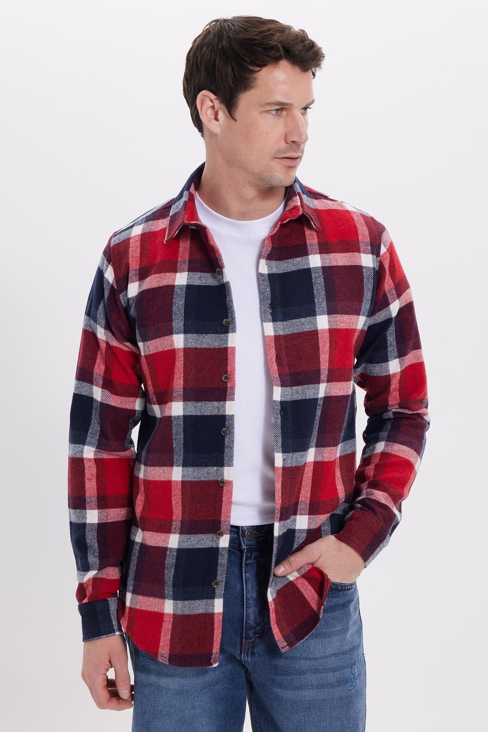 Erkek Slim Fit Dar Kesim Kareli Kışlık Oduncu Gömlek