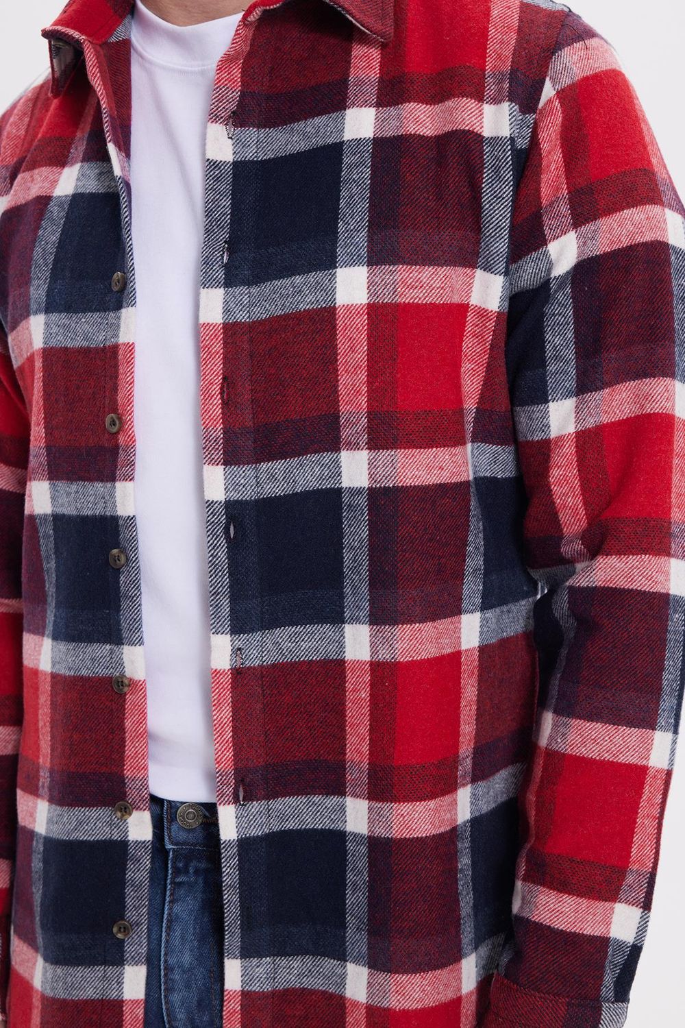 Erkek Slim Fit Dar Kesim Kareli Kışlık Oduncu Gömlek