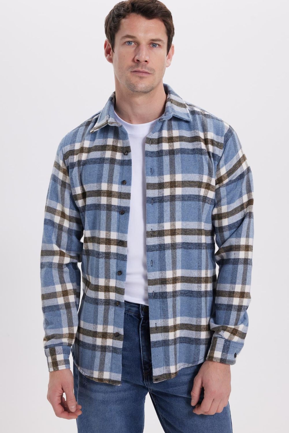 Erkek Slim Fit Dar Kesim Kareli Kışlık Oduncu Gömlek