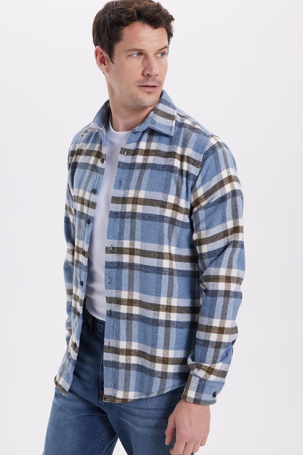 Erkek Slim Fit Dar Kesim Kareli Kışlık Oduncu Gömlek