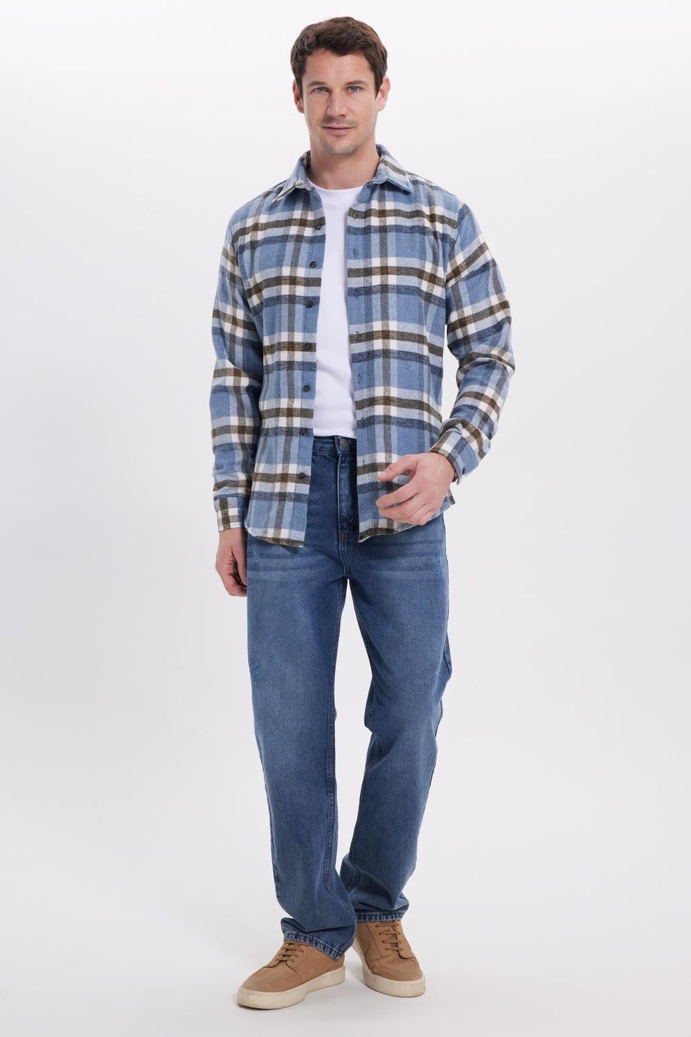 Erkek Slim Fit Dar Kesim Kareli Kışlık Oduncu Gömlek