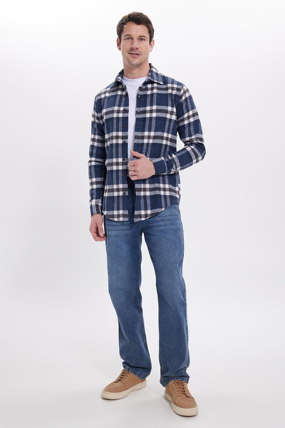 Erkek Slim Fit Dar Kesim Kareli Kışlık Oduncu Gömlek