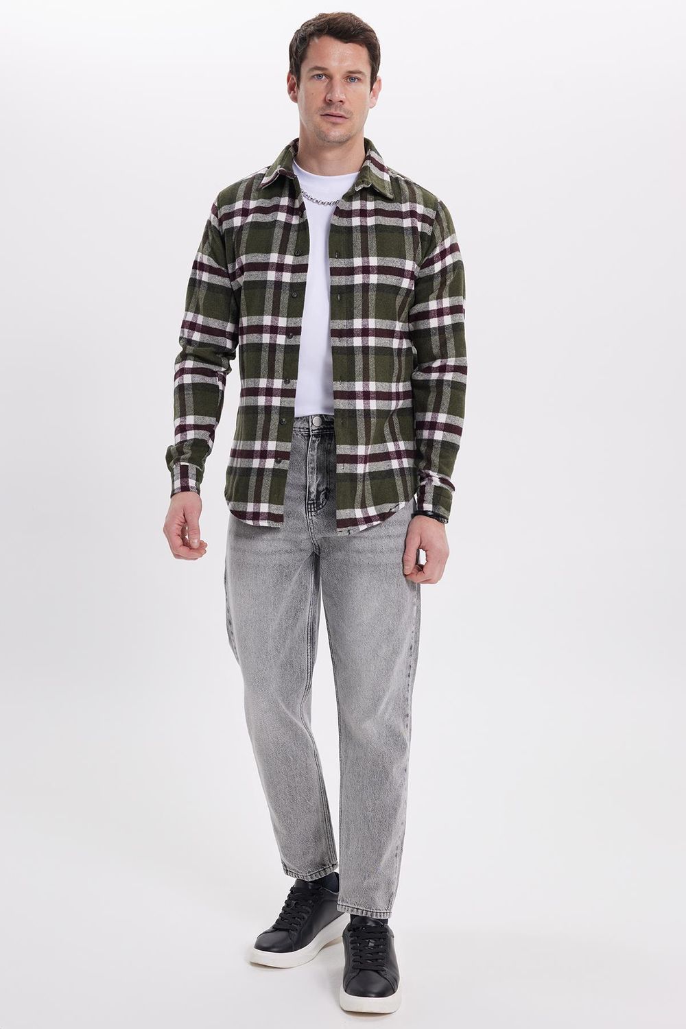 Erkek Slim Fit Dar Kesim Kareli Kışlık Oduncu Gömlek