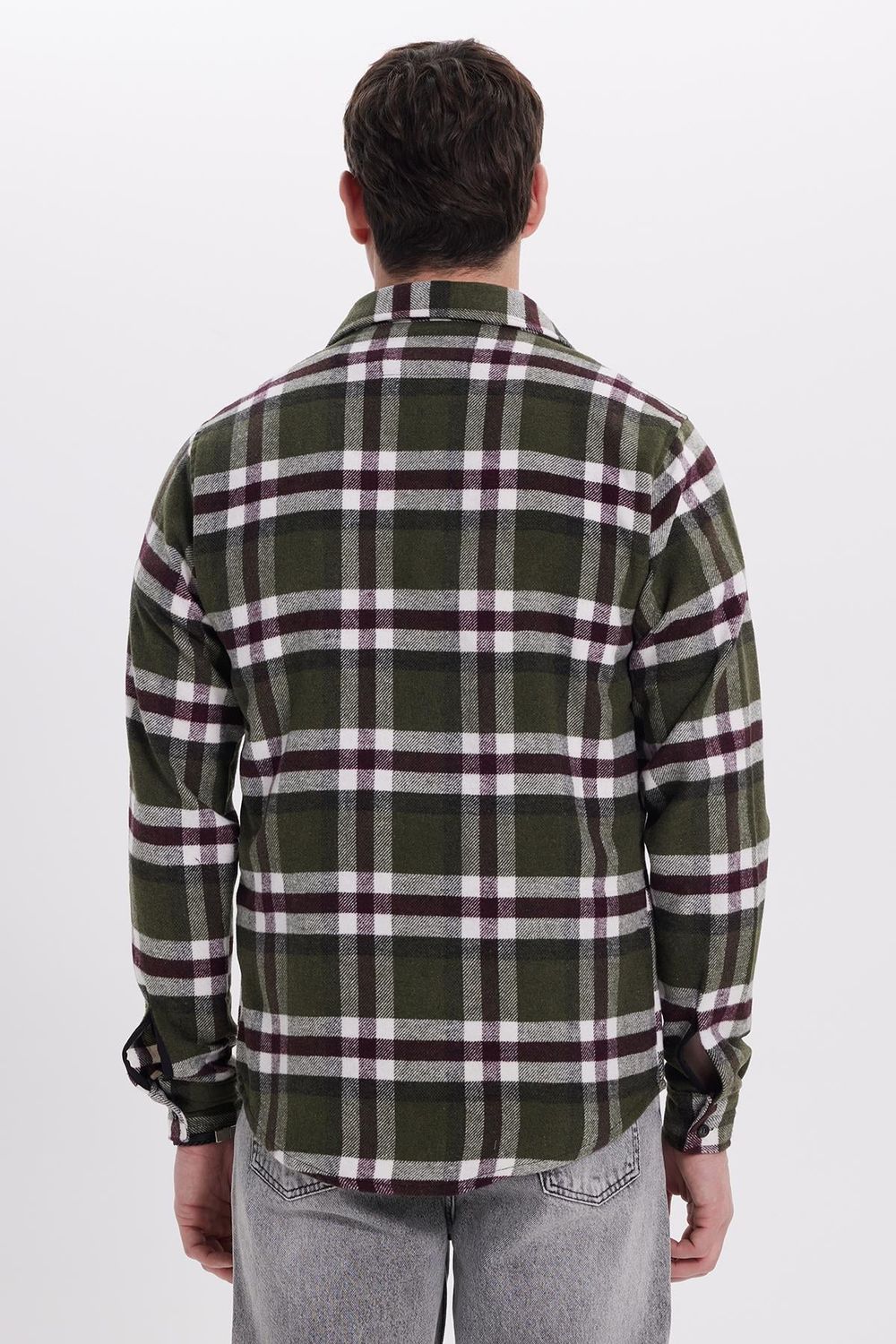 Erkek Slim Fit Dar Kesim Kareli Kışlık Oduncu Gömlek