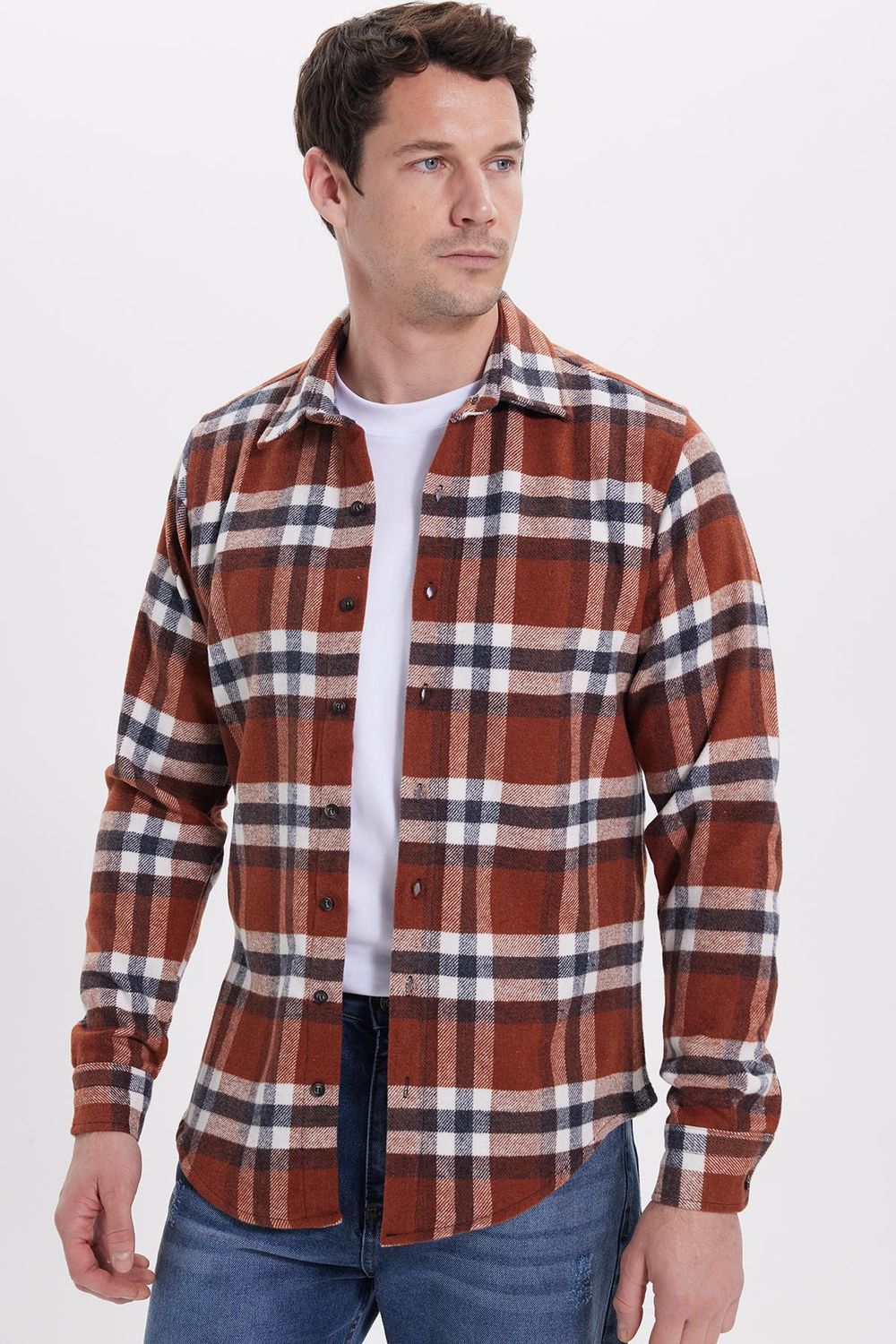 Erkek Slim Fit Dar Kesim Kareli Kışlık Oduncu Gömlek