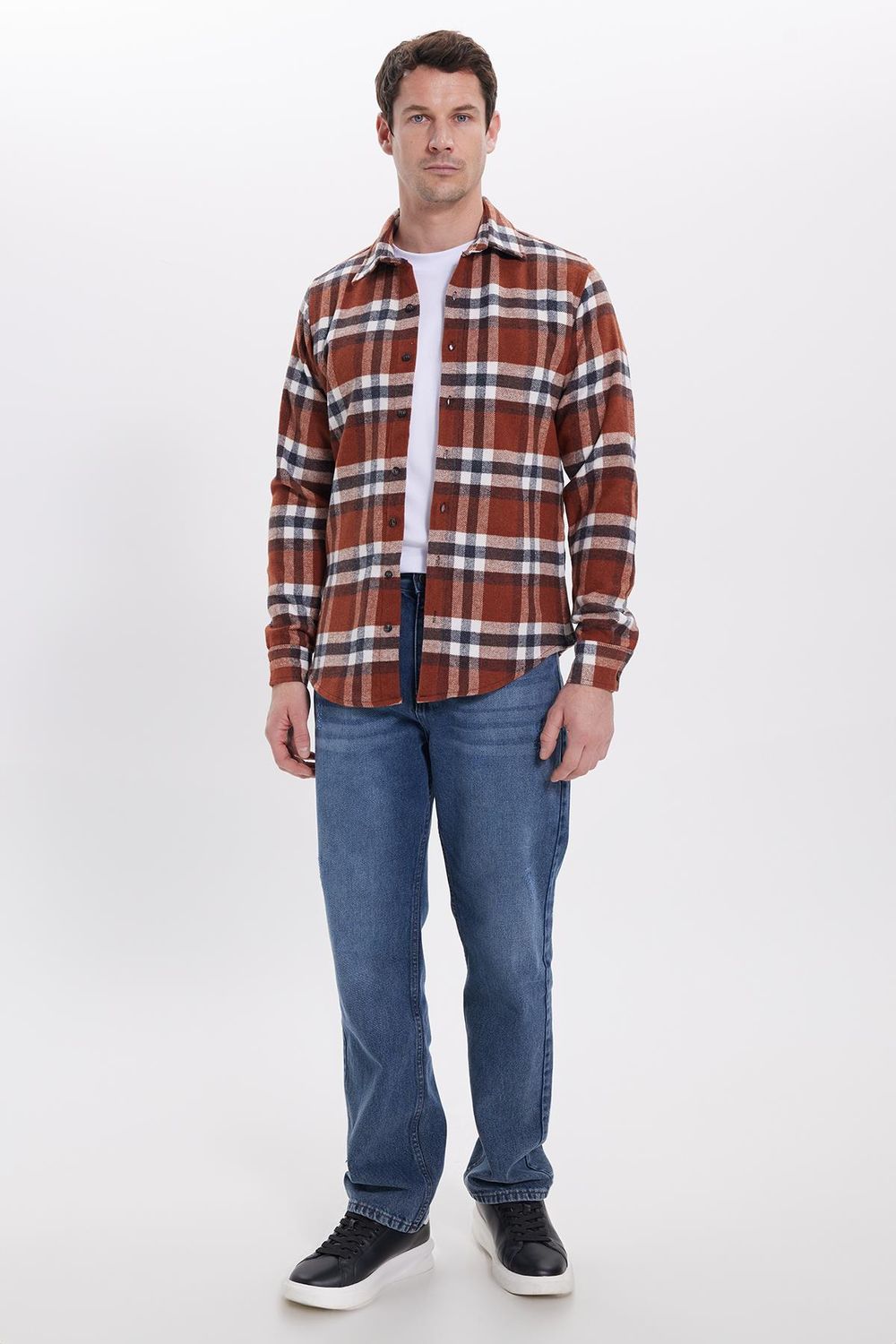 Erkek Slim Fit Dar Kesim Kareli Kışlık Oduncu Gömlek