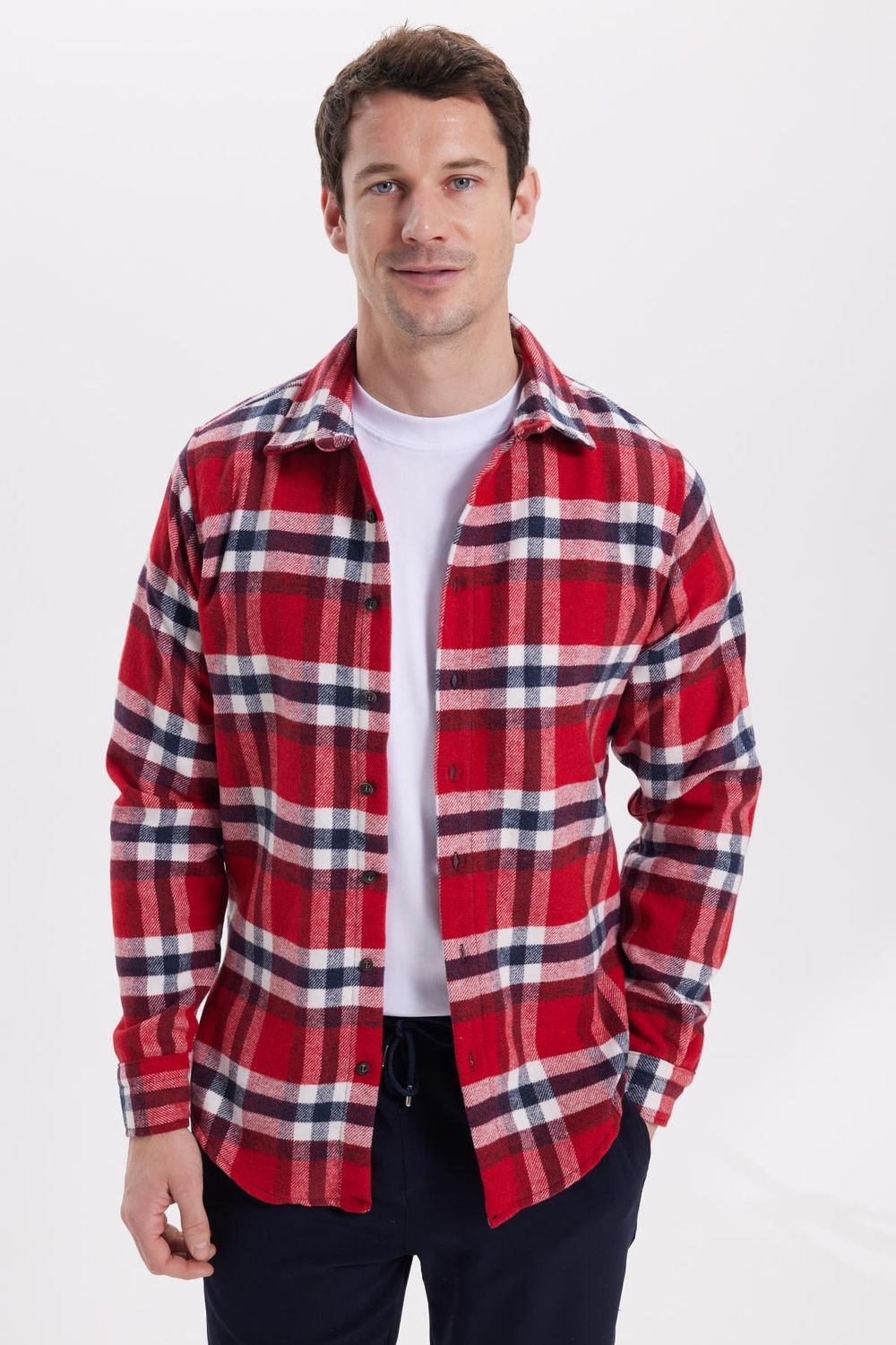 Erkek Slim Fit Dar Kesim Kareli Kışlık Oduncu Gömlek