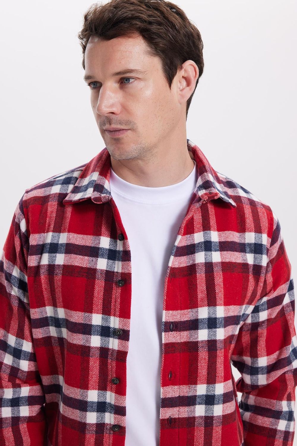 Erkek Slim Fit Dar Kesim Kareli Kışlık Oduncu Gömlek