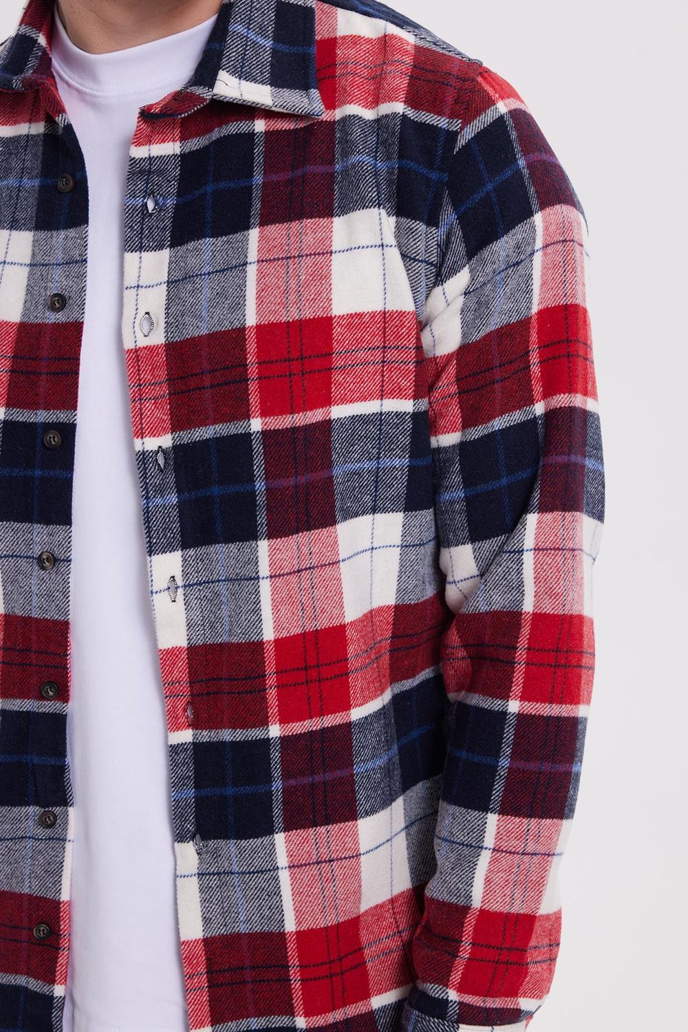 Erkek Slim Fit Dar Kesim Kareli Kışlık Oduncu Gömlek
