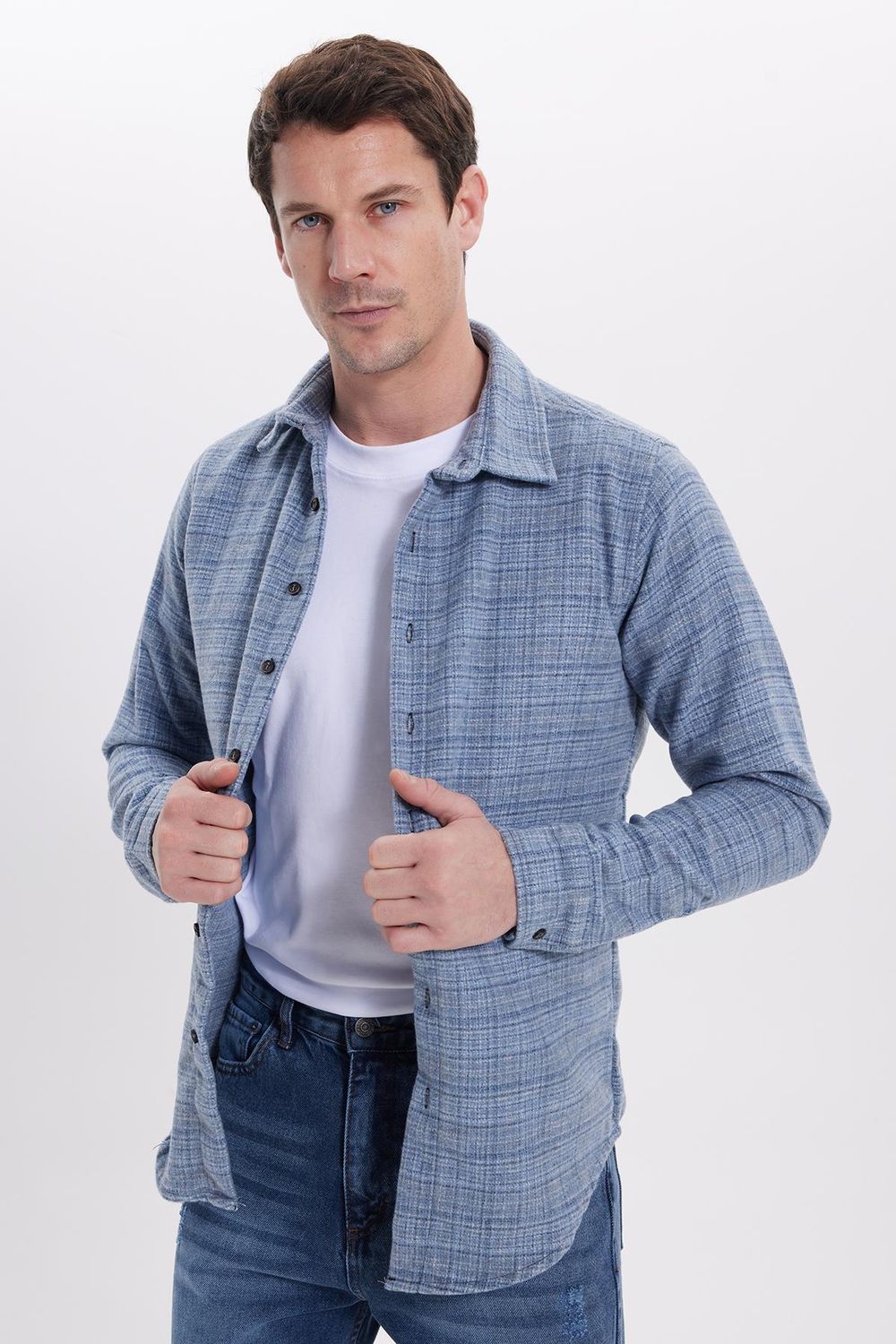 Erkek Slim Fit Dar Kesim Kareli Kışlık Oduncu Gömlek
