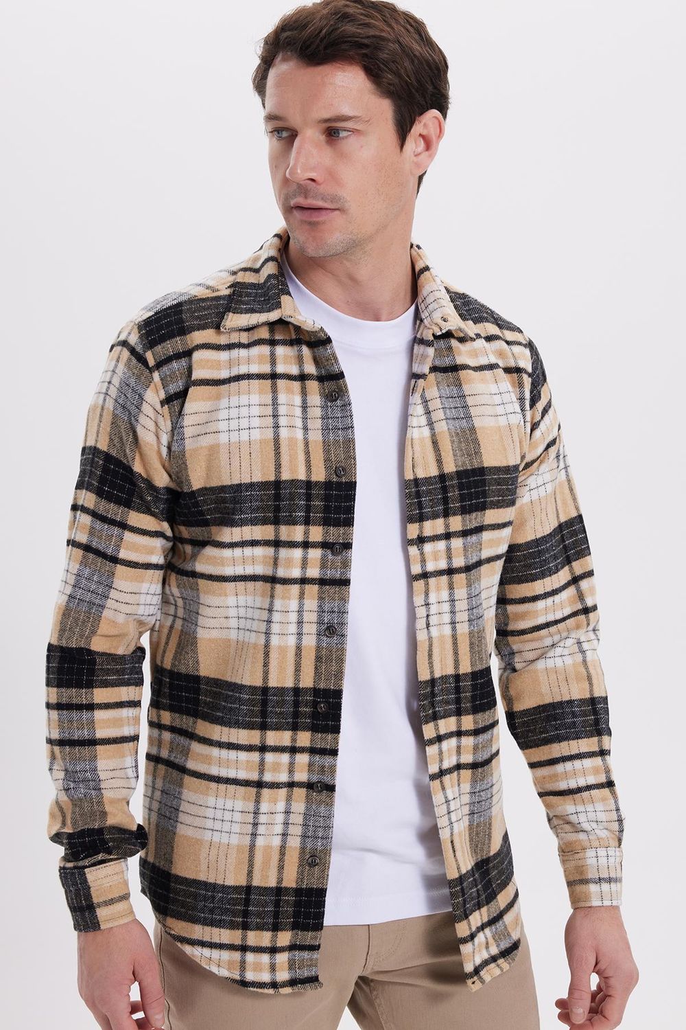 Erkek Slim Fit Dar Kesim Kareli Kışlık Oduncu Gömlek
