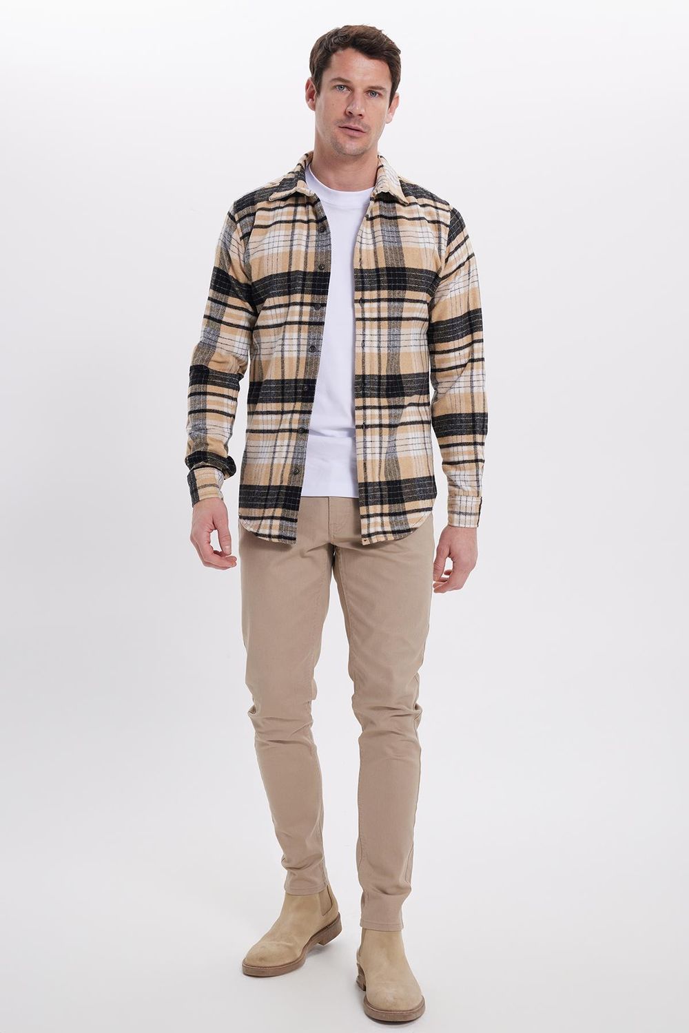 Erkek Slim Fit Dar Kesim Kareli Kışlık Oduncu Gömlek