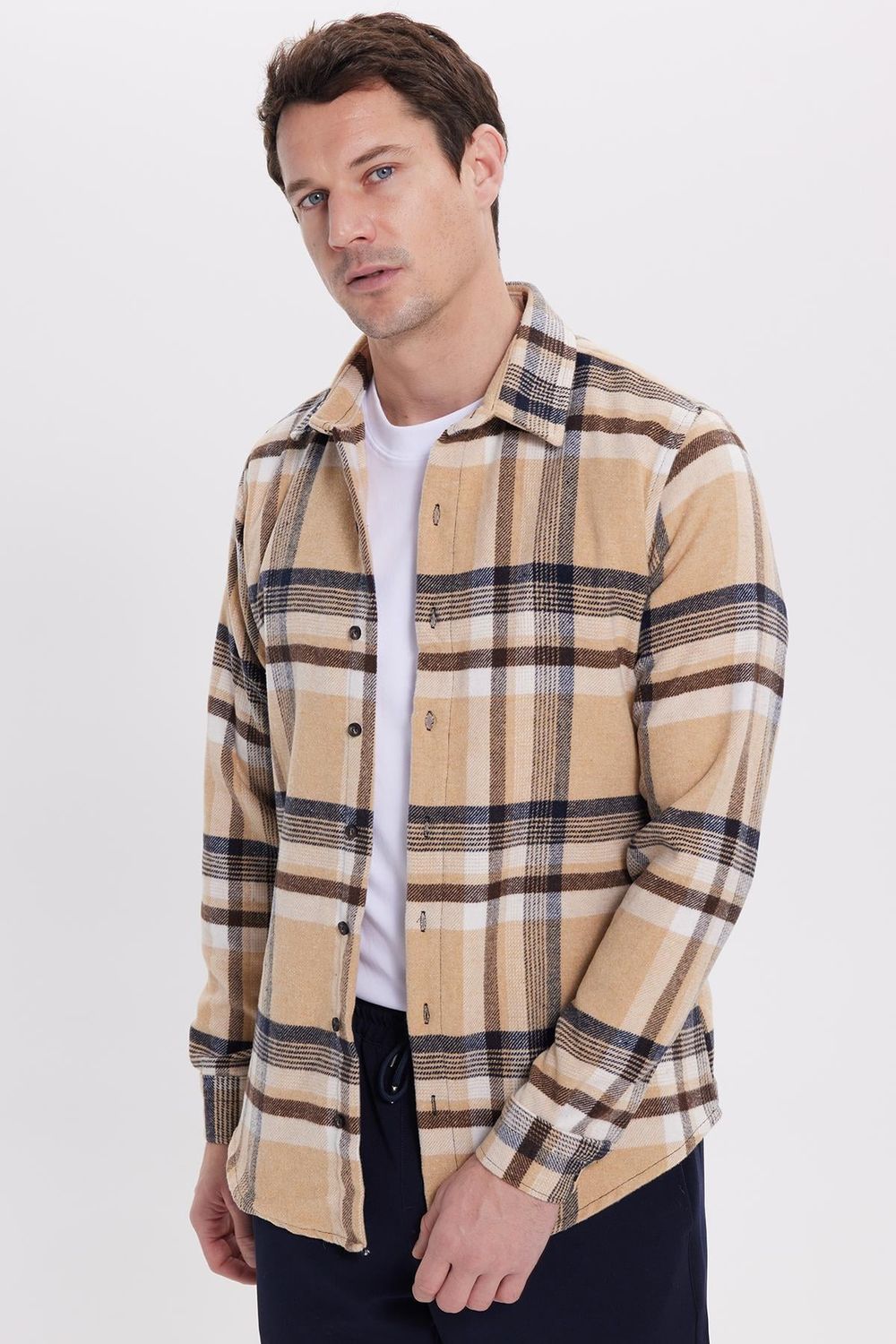 Erkek Slim Fit Dar Kesim Kareli Kışlık Oduncu Gömlek