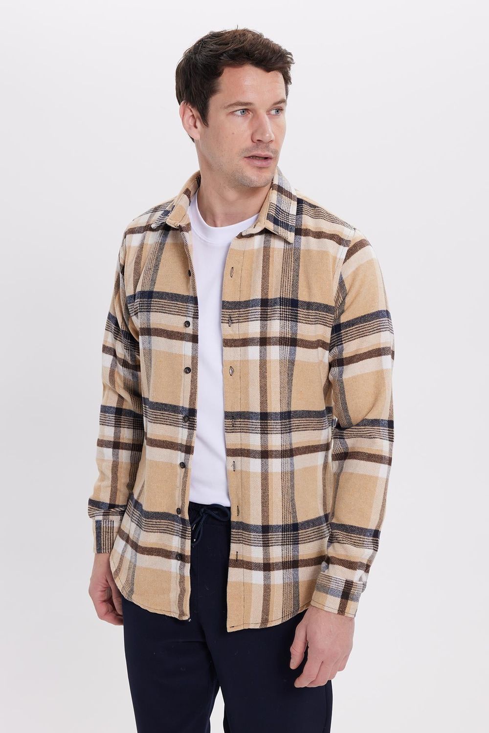 Erkek Slim Fit Dar Kesim Kareli Kışlık Oduncu Gömlek