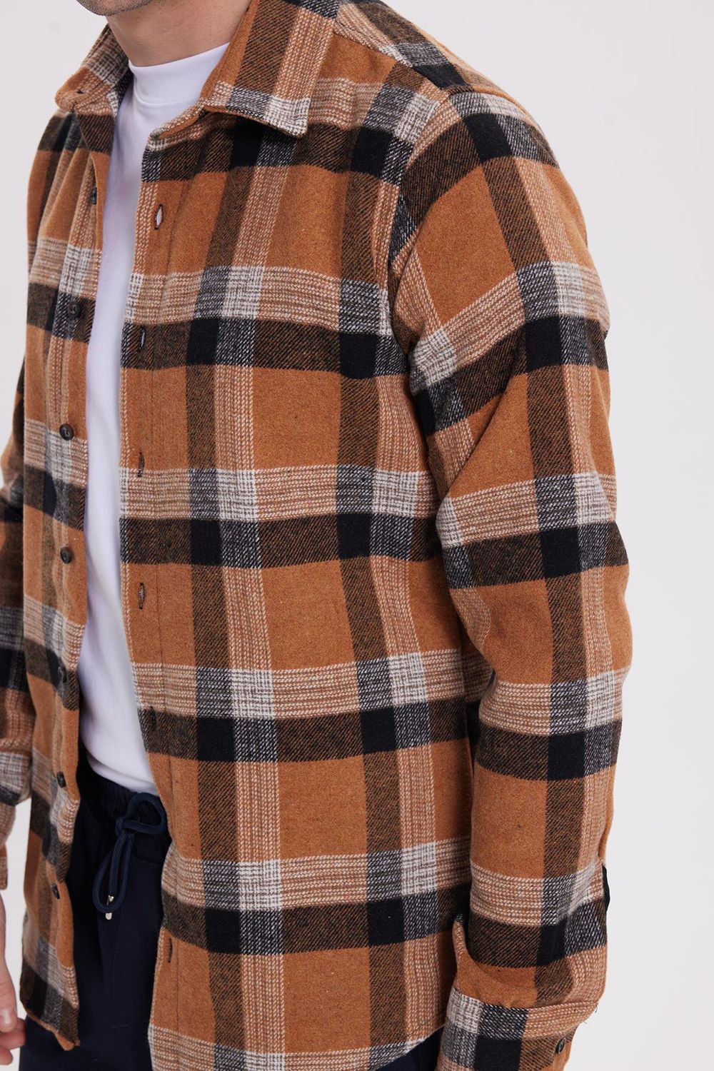 Erkek Slim Fit Dar Kesim Kareli Kışlık Oduncu Gömlek