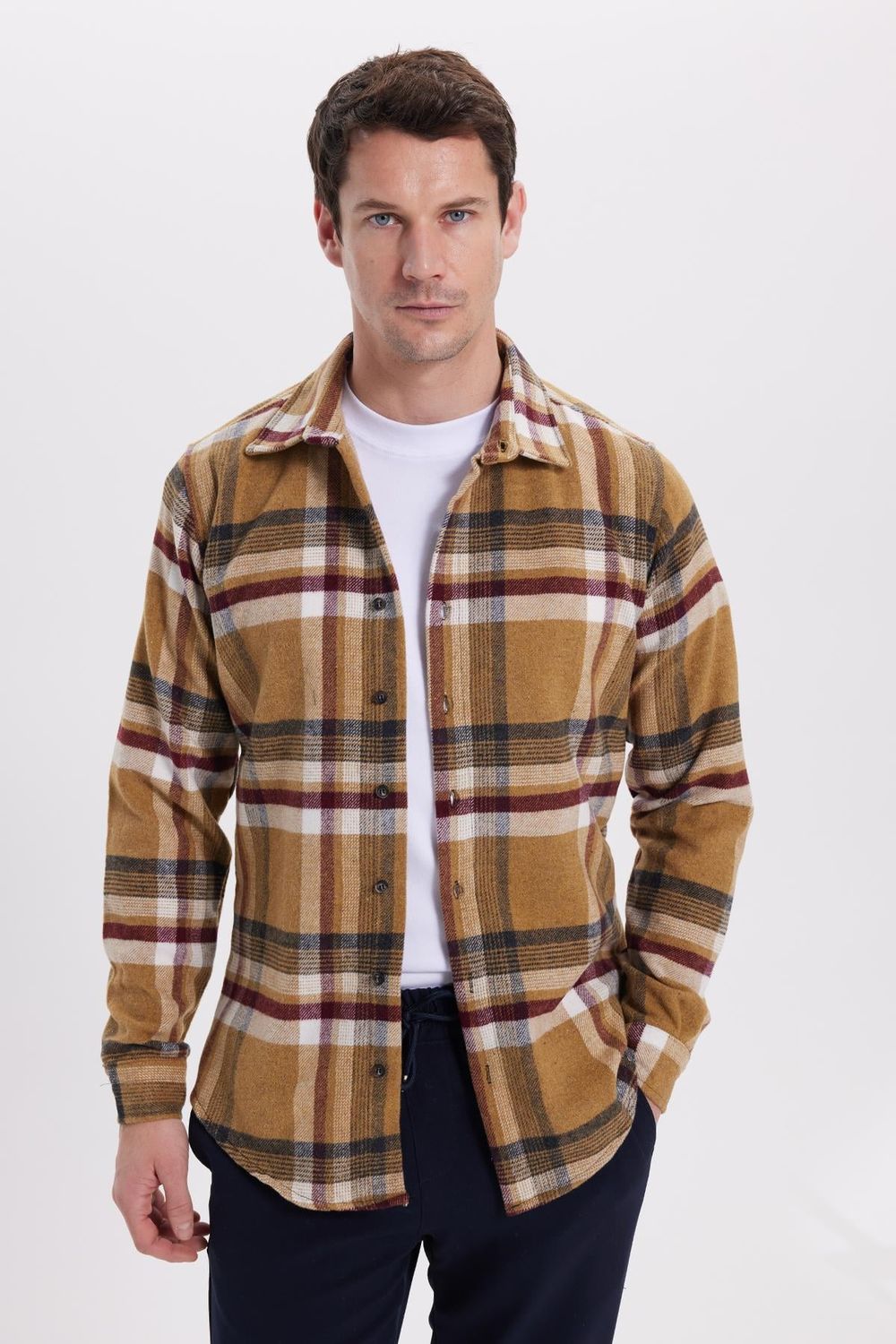 Erkek Slim Fit Dar Kesim Kareli Kışlık Oduncu Gömlek