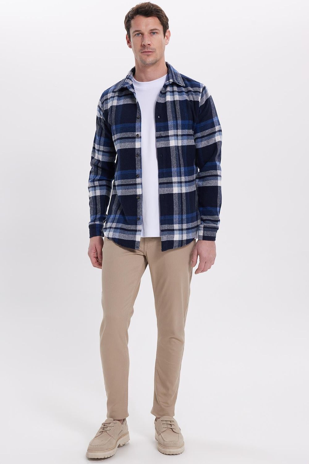 Erkek Slim Fit Dar Kesim Kareli Kışlık Oduncu Gömlek