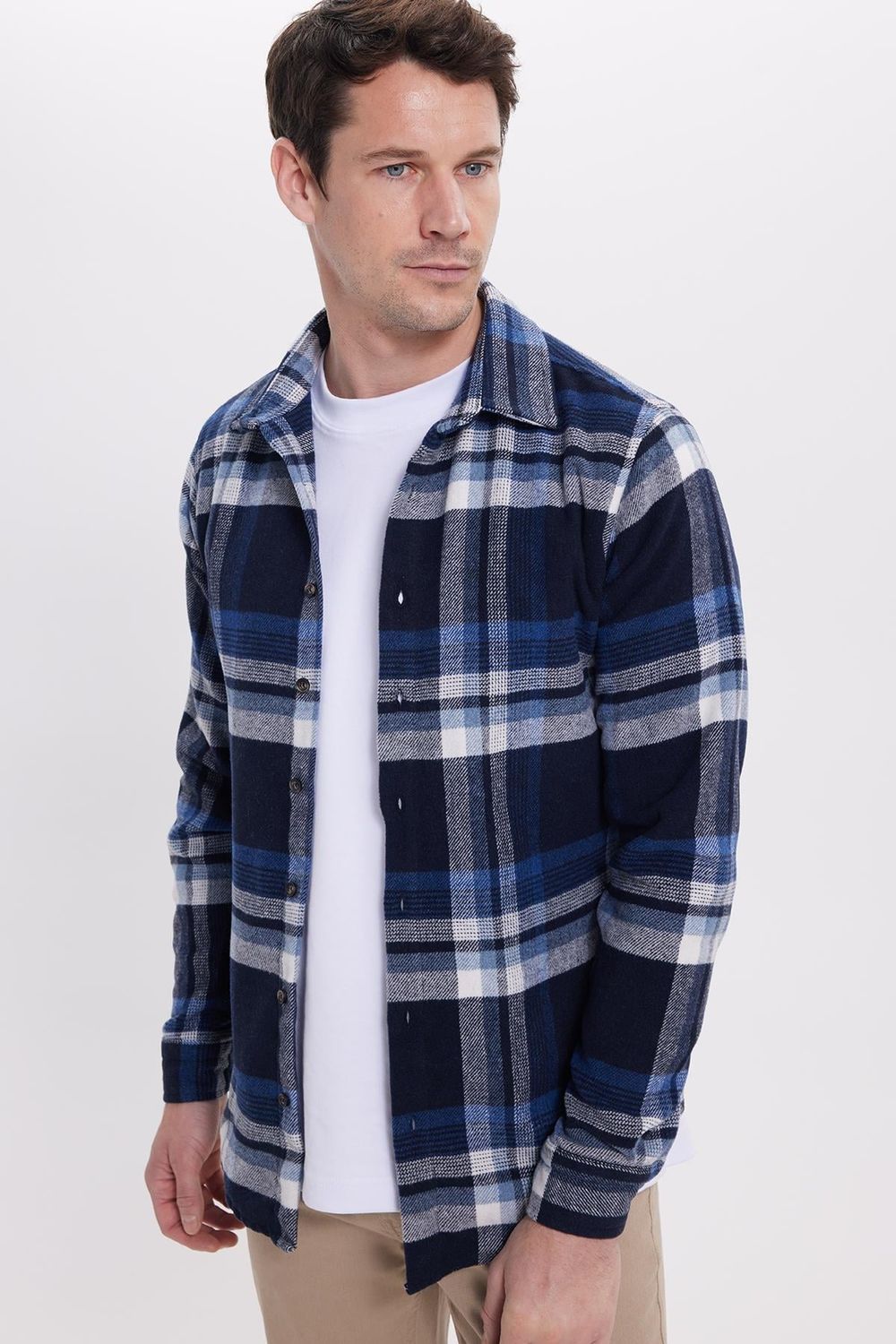 Erkek Slim Fit Dar Kesim Kareli Kışlık Oduncu Gömlek