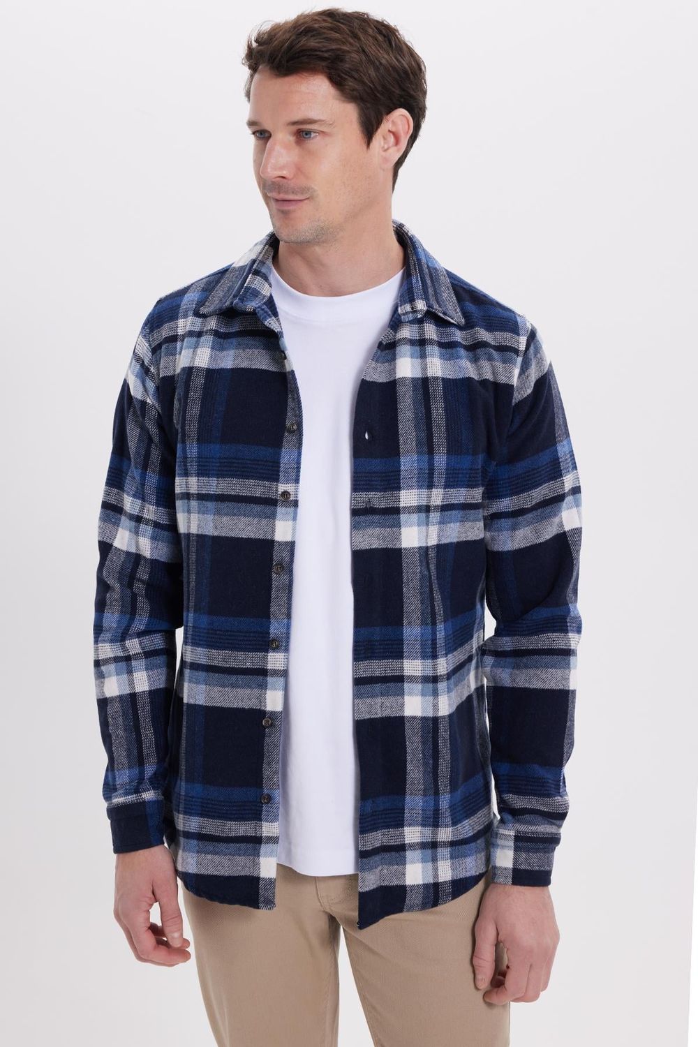 Erkek Slim Fit Dar Kesim Kareli Kışlık Oduncu Gömlek