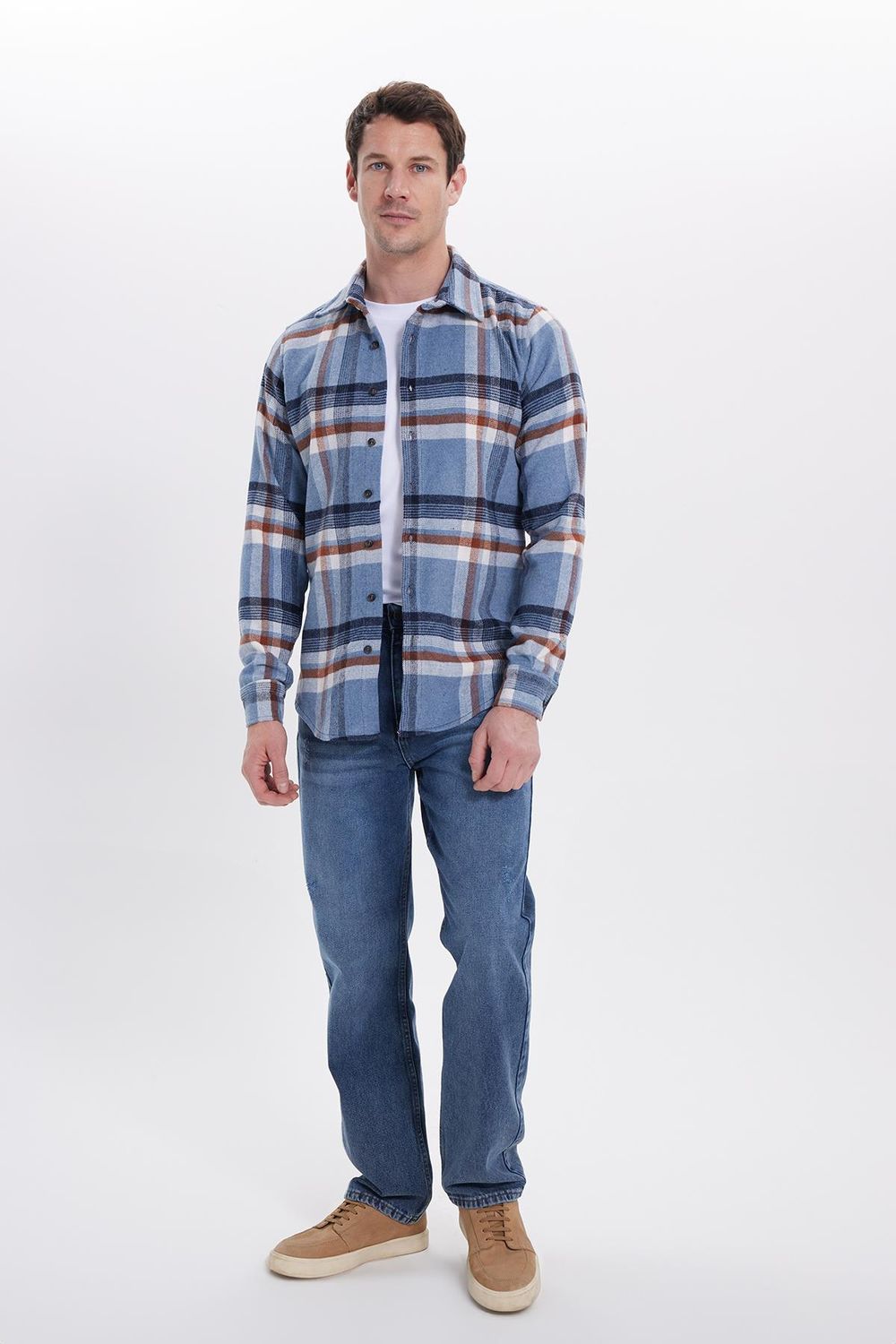 Erkek Slim Fit Dar Kesim Kareli Kışlık Oduncu Gömlek
