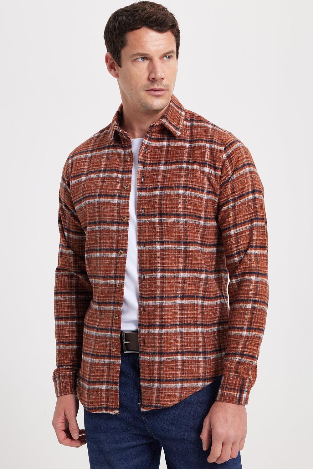 Erkek Slim Fit Dar Kesim Kareli Kışlık Oduncu Gömlek