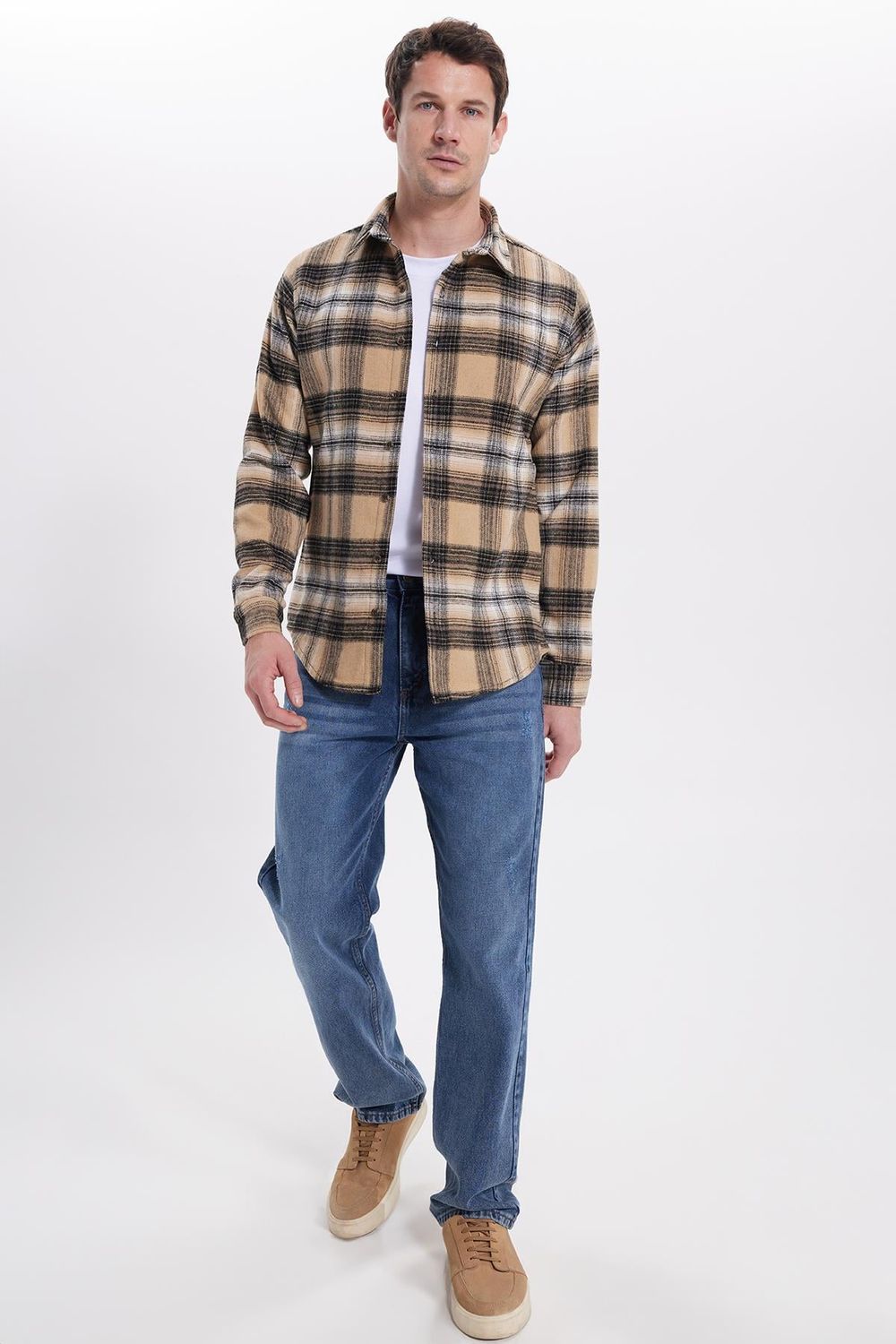 Erkek Slim Fit Dar Kesim Kareli Kışlık Oduncu Gömlek