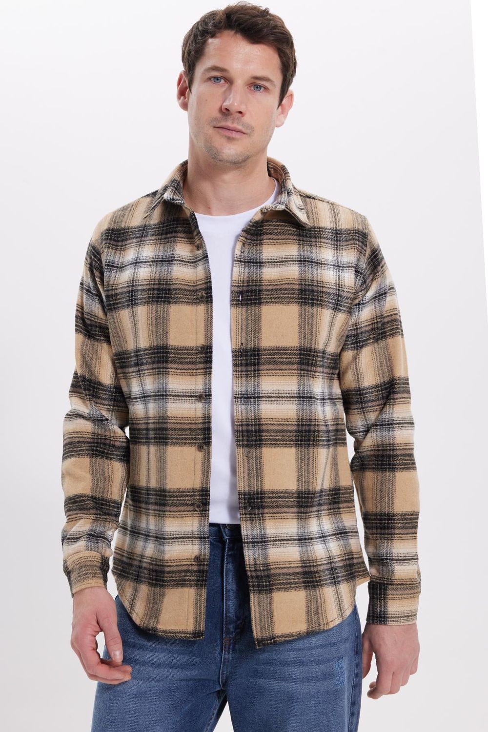Erkek Slim Fit Dar Kesim Kareli Kışlık Oduncu Gömlek