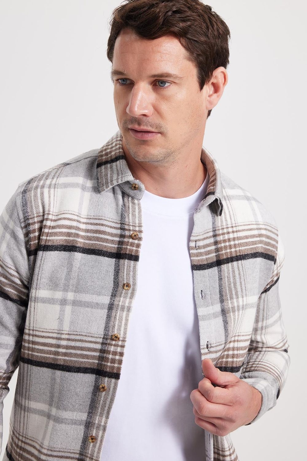 Erkek Slim Fit Dar Kesim Kareli Kışlık Oduncu Gömlek