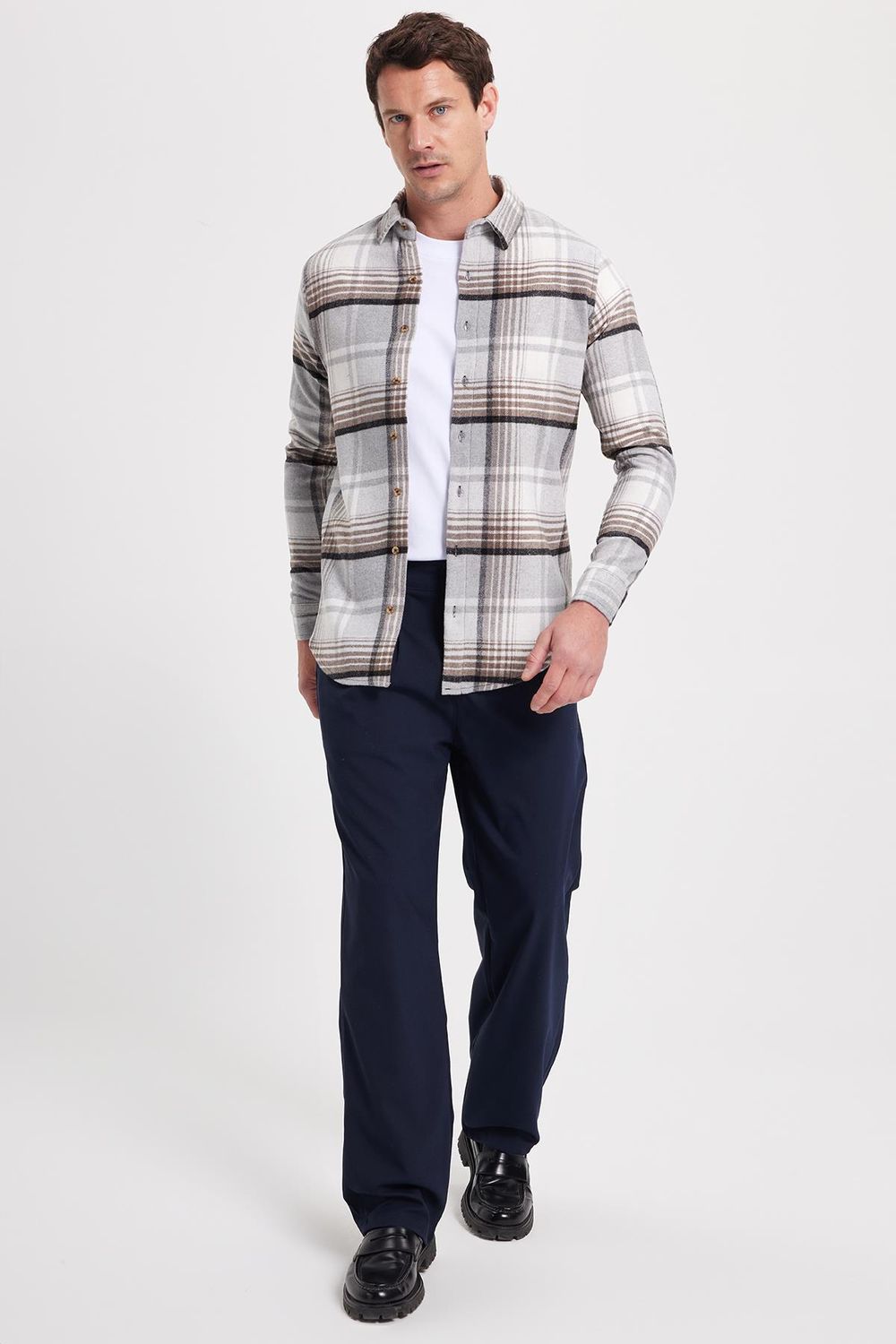 Erkek Slim Fit Dar Kesim Kareli Kışlık Oduncu Gömlek