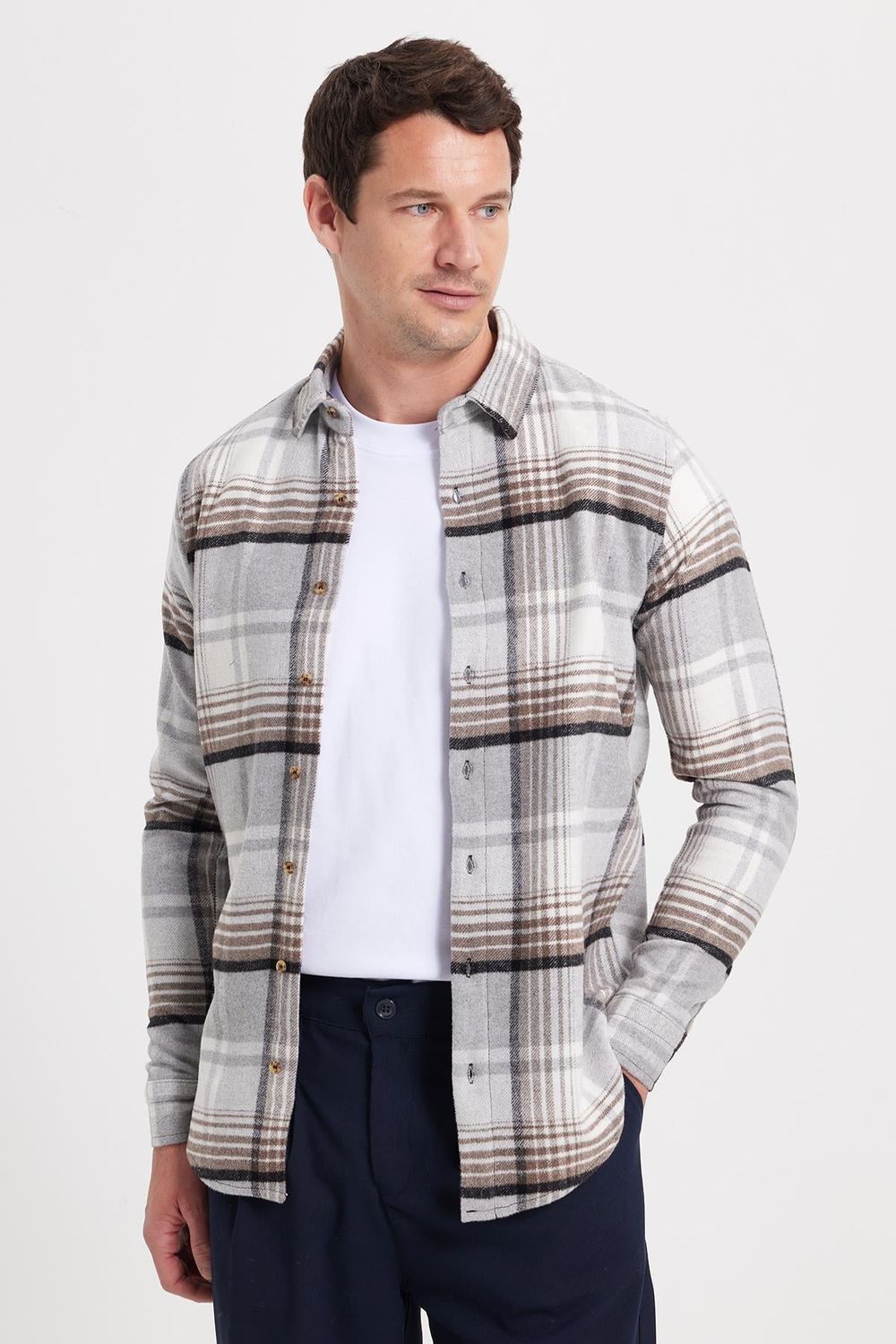 Erkek Slim Fit Dar Kesim Kareli Kışlık Oduncu Gömlek