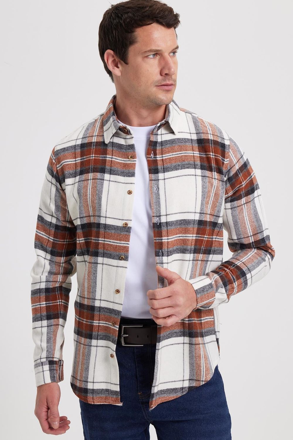 Erkek Slim Fit Dar Kesim Kareli Kışlık Oduncu Gömlek
